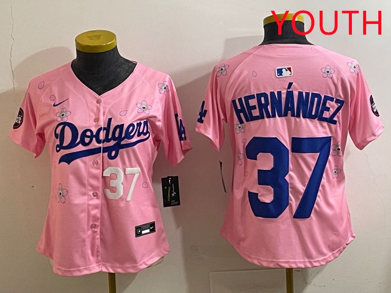 Youth Los Angeles Dodgers 37 Hernandz Pink Sakura Edition 2025 Nike MLB Jersey style 32